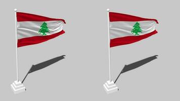 Lebanon Flag Seamless Looped Waving with Pole Base Stand and Shadow, Isolated on Alpha Channel Black and White Matte, Plain and Bump Texture Cloth Variations, 3D Rendering video