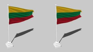 Lithuania Flag Seamless Looped Waving with Pole Base Stand and Shadow, Isolated on Alpha Channel Black and White Matte, Plain and Bump Texture Cloth Variations, 3D Rendering video