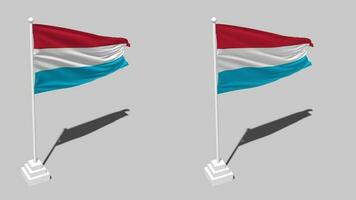 Luxemburg vlag naadloos lusvormige golvend met pool baseren staan en schaduw, geïsoleerd Aan alpha kanaal zwart en wit mat, duidelijk en buil structuur kleding variaties, 3d renderen video