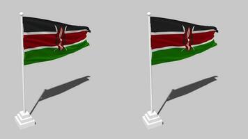 Kenya Flag Seamless Looped Waving with Pole Base Stand and Shadow, Isolated on Alpha Channel Black and White Matte, Plain and Bump Texture Cloth Variations, 3D Rendering video