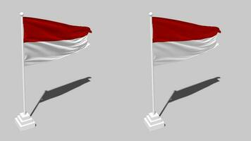 Indonesien Flagge nahtlos geloopt winken mit Pole Base Stand und Schatten, isoliert auf Alpha Kanal schwarz und Weiß matt, einfach und stoßen Textur Stoff Variationen, 3d Rendern video