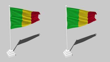 Mali Flag Seamless Looped Waving with Pole Base Stand and Shadow, Isolated on Alpha Channel Black and White Matte, Plain and Bump Texture Cloth Variations, 3D Rendering video