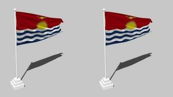 Kiribati Flag Seamless Looped Waving with Pole Base Stand and Shadow, Isolated on Alpha Channel Black and White Matte, Plain and Bump Texture Cloth Variations, 3D Rendering video