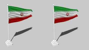 Iran Flag Seamless Looped Waving with Pole Base Stand and Shadow, Isolated on Alpha Channel Black and White Matte, Plain and Bump Texture Cloth Variations, 3D Rendering video