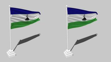 Lesotho Flag Seamless Looped Waving with Pole Base Stand and Shadow, Isolated on Alpha Channel Black and White Matte, Plain and Bump Texture Cloth Variations, 3D Rendering video