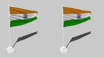 India Flag Seamless Looped Waving with Pole Base Stand and Shadow, Isolated on Alpha Channel Black and White Matte, Plain and Bump Texture Cloth Variations, 3D Rendering video