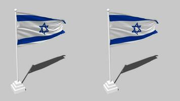 Israel Flag Seamless Looped Waving with Pole Base Stand and Shadow, Isolated on Alpha Channel Black and White Matte, Plain and Bump Texture Cloth Variations, 3D Rendering video