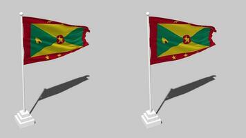 Grenada Flag Seamless Looped Waving with Pole Base Stand and Shadow, Isolated on Alpha Channel Black and White Matte, Plain and Bump Texture Cloth Variations, 3D Rendering video