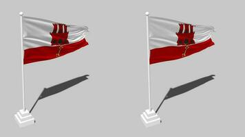 Gibraltar Flag Seamless Looped Waving with Pole Base Stand and Shadow, Isolated on Alpha Channel Black and White Matte, Plain and Bump Texture Cloth Variations, 3D Rendering video