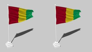 Guiné bandeira desatado em loop acenando com pólo base ficar de pé e sombra, isolado em alfa canal Preto e branco fosco, avião e colisão textura pano variações, 3d Renderização video