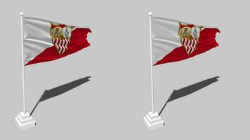 Sevilla futbol Verein, Sevilla fc Flagge nahtlos geloopt winken mit Pole Base Stand, isoliert auf Alpha Kanal schwarz und Weiß matt, einfach und stoßen Textur Tuch, 3d machen video