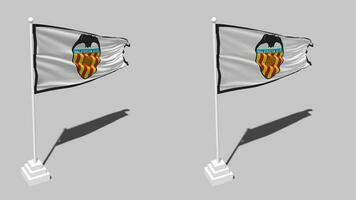 valencia clube de futebol, valencia cf bandeira desatado em loop acenando com pólo base ficar em pé, isolado em alfa canal Preto e branco fosco, avião e colisão textura pano, 3d render video