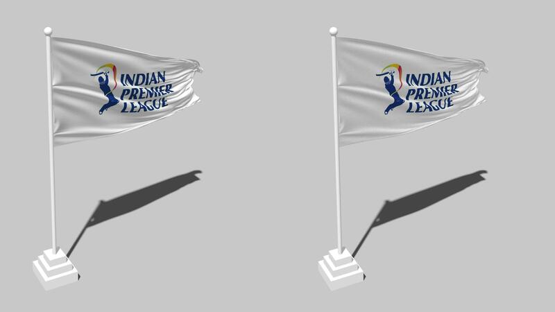 Indian Premier League IPL Flag Seamless Looped Waving with Pole Base Stand and Shadow Isolated on Alpha Channel Black and White Matte Plain and Bump Texture Cloth Variations 3D Rendering