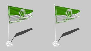 Verein fur Leibesubungen Wolfsburg e V, VfL Wolfsburg Flag Seamless Looped Waving with Pole Base Stand, Isolated on Alpha Channel Black and White Matte, Plain and Bump Texture Cloth, 3D Render video