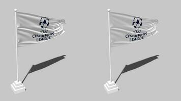 Union von europäisch Fußball Verbände, uefa Flagge nahtlos geloopt winken mit Pole Base Stand, isoliert auf Alpha Kanal schwarz und Weiß matt, einfach und stoßen Textur Tuch, 3d machen video