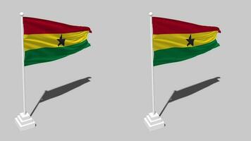 Ghana Flag Seamless Looped Waving with Pole Base Stand and Shadow, Isolated on Alpha Channel Black and White Matte, Plain and Bump Texture Cloth Variations, 3D Rendering video