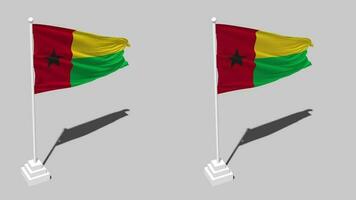 Guinée Bissau drapeau sans couture en boucle agitant avec pôle base supporter et ombre, isolé sur alpha canal noir et blanc mat, plaine et bosse texture tissu variantes, 3d le rendu video