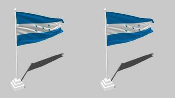 Honduras bandera sin costura serpenteado ondulación con polo base estar y sombra, aislado en alfa canal negro y blanco mate, llanura y bache textura paño variaciones, 3d representación video