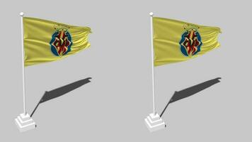 villarreal clube de futbol triste, villarreal cf bandeira desatado em loop acenando com pólo base ficar de pé e sombra, isolado em alfa canal Preto e branco fosco, avião e colisão textura pano, 3d Renderização video