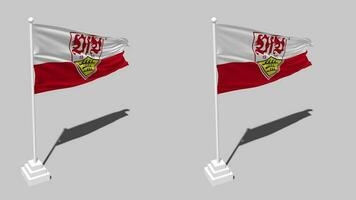 Verein fur Bewegungsspiele Stuttgart 1893 e V, VfB Stuttgart Flag Seamless Looped Waving with Pole Base Stand, Isolated on Alpha Channel Black and White Matte, Plain and Bump Texture Cloth, 3D Render video