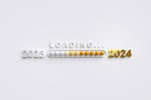 countdown to 2024. Loading year 2023 to 2024. Start new year goal plan concept, Happy New Year, loading progress bar. future coming soon, Greeting card, changing the year. 3D rendering illustration photo