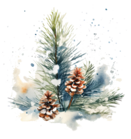 snöig vinter- vattenfärg jul tall gren illustration ai generativ png