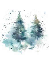 jul vattenfärg med gran träd lövverk. illustration ai generativ png