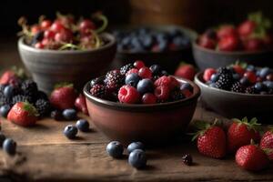 Fresh berries in a rustic setting. photo