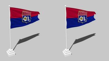 Olympique Lyonnais Football Club, Lyon Flag Seamless Looped Waving with Pole Base Stand, Isolated on Alpha Channel Black and White Matte, Plain and Bump Texture Cloth, 3D Render video