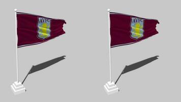 Aston Villa Football Club Flag Seamless Looped Waving with Pole Base Stand, Isolated on Alpha Channel Black and White Matte, Plain and Bump Texture Cloth, 3D Render video