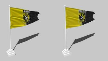 sbv vitesse arnhem bandeira desatado em loop acenando com pólo base ficar em pé, isolado em alfa canal Preto e branco fosco, avião e colisão textura pano, 3d render video