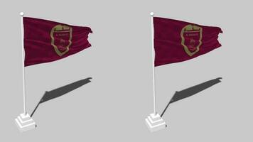 Al wahda Football club drapeau sans couture en boucle agitant avec pôle base rester, isolé sur alpha canal noir et blanc mat, plaine et bosse texture chiffon, 3d rendre video