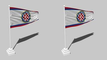 hrvatski nogométni club hajduk diviser, hnk hajduk Divisé drapeau sans couture en boucle agitant avec pôle base rester, isolé sur alpha canal noir et blanc mat, plaine et bosse texture chiffon, 3d rendre video