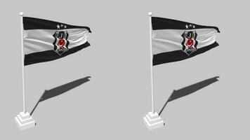 besiktas jimnastik Kulubu bandeira desatado em loop acenando com pólo base ficar em pé, isolado em alfa canal Preto e branco fosco, avião e colisão textura pano, 3d render video