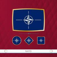 Set of Nato flags with gold frame for use at sporting events on a burgundy abstract background. vector