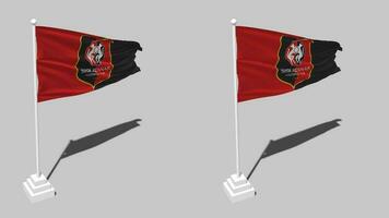 Stade Rennais Football Club Flag Seamless Looped Waving with Pole Base Stand, Isolated on Alpha Channel Black and White Matte, Plain and Bump Texture Cloth, 3D Render video