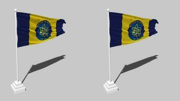 maccabi tel aviv bandera sin costura serpenteado ondulación con polo base pararse, aislado en alfa canal negro y blanco mate, llanura y bache textura paño, 3d hacer video