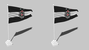 fudbalski klubb partizan flagga sömlös looped vinka med Pol bas stå, isolerat på alfa kanal svart och vit matt, enkel och stöta textur trasa, 3d framställa video