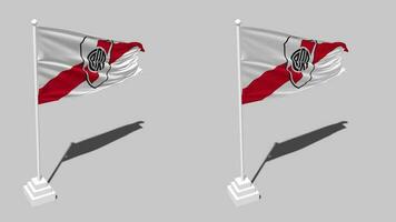 Club Atletico River Plate Flag Seamless Looped Waving with Pole Base Stand, Isolated on Alpha Channel Black and White Matte, Plain and Bump Texture Cloth, 3D Render video