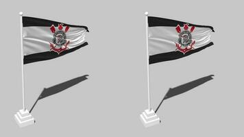 esporte clube corinthians paulista bandeira desatado em loop acenando com pólo base ficar em pé, isolado em alfa canal Preto e branco fosco, avião e colisão textura pano, 3d render video