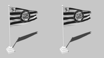 clube esportivo tumulto graça, sk tumulto pastar bandeira desatado em loop acenando com pólo base ficar em pé, isolado em alfa canal Preto e branco fosco, avião e colisão textura pano, 3d render video