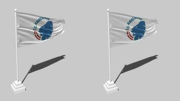 fútbol americano club Copenhague bandera sin costura serpenteado ondulación con polo base pararse, aislado en alfa canal negro y blanco mate, llanura y bache textura paño, 3d hacer video