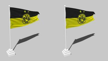 ballspielverein Borussia 09 e v dortmund, Borussia Dortmund drapeau sans couture en boucle agitant avec pôle base rester, isolé sur alpha canal noir et blanc mat, plaine et bosse texture chiffon, 3d rendre video