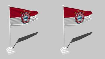 fubol club bayern munchen mi v, FCB bandera sin costura serpenteado ondulación con polo base pararse, aislado en alfa canal negro y blanco mate, llanura y bache textura paño, 3d hacer video