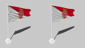 Association Sportive de Monaco Football Club SA Flag Seamless Looped Waving with Pole Base Stand, Isolated on Alpha Channel Black and White Matte, Plain and Bump Texture Cloth, 3D Render video