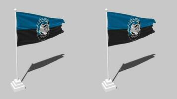 atalanta bergamasca calcio futebol clube bandeira desatado em loop acenando com pólo base ficar em pé, isolado em alfa canal Preto e branco fosco, avião e colisão textura pano, 3d render video