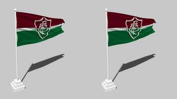 fluminense futebol clube bandeira desatado em loop acenando com pólo base ficar em pé, isolado em alfa canal Preto e branco fosco, avião e colisão textura pano, 3d render video