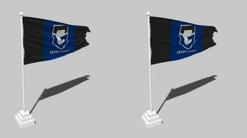 gamba Osaka fútbol americano club bandera sin costura serpenteado ondulación con polo base pararse, aislado en alfa canal negro y blanco mate, llanura y bache textura paño, 3d hacer video