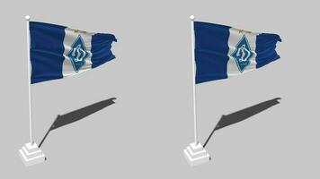 Amerikaans voetbal club dynamo kyiv vlag naadloos lusvormige golvend met pool baseren stellage, geïsoleerd Aan alpha kanaal zwart en wit mat, duidelijk en buil structuur lap, 3d geven video