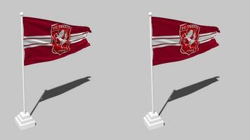 Football Club Twente Flag Seamless Looped Waving with Pole Base Stand, Isolated on Alpha Channel Black and White Matte, Plain and Bump Texture Cloth, 3D Render video